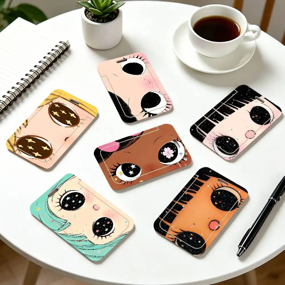 Cartoon Big Eyes Girl NFC Contactless Sliding Card Sleeve For Student Cards, Bus Cards, ID Cards, And Work Permits