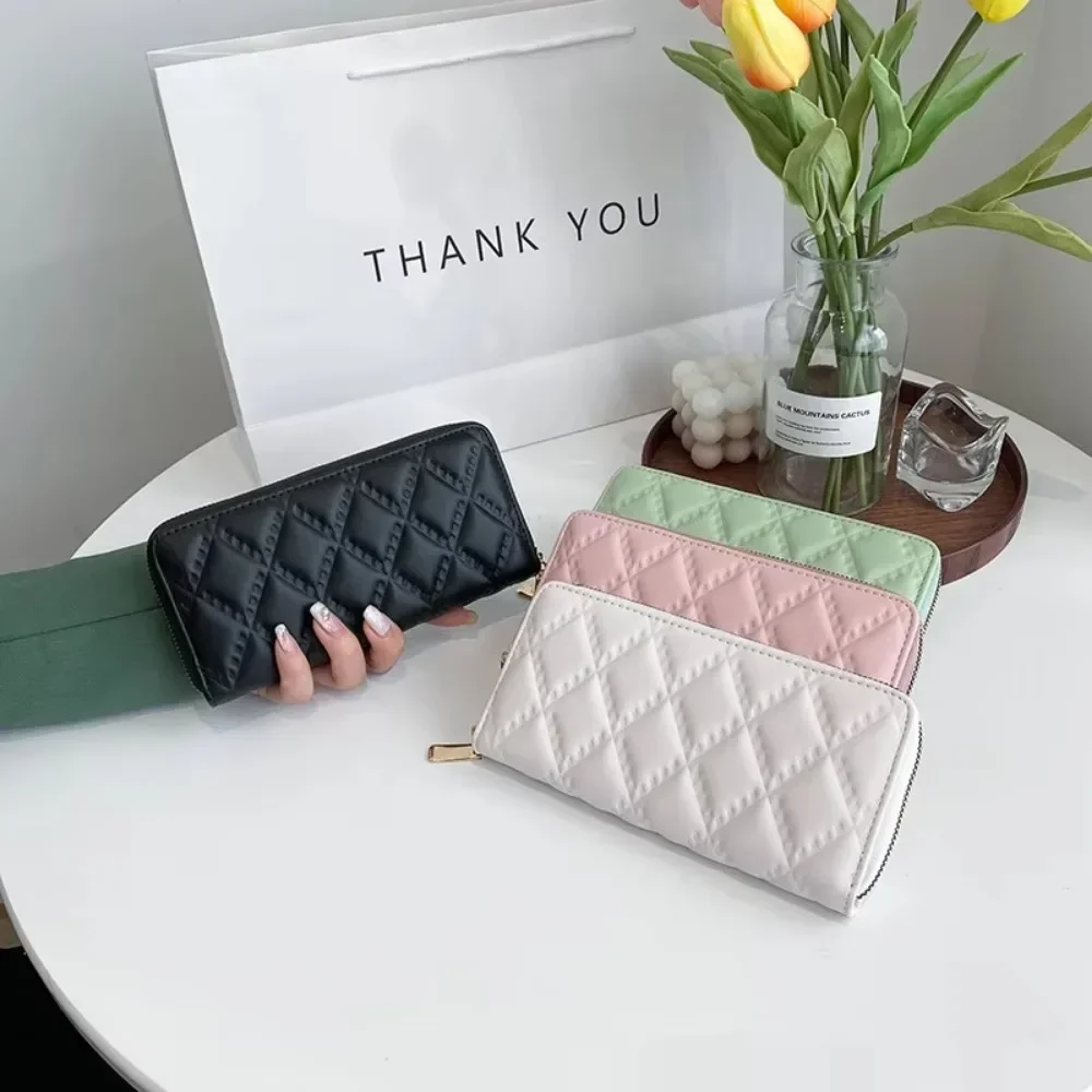 Women's Plaid Wallet Long Female Rhombus X-type Zipper Coin Purses Fashion Card Holder Clutch Money Clip Purses for Women