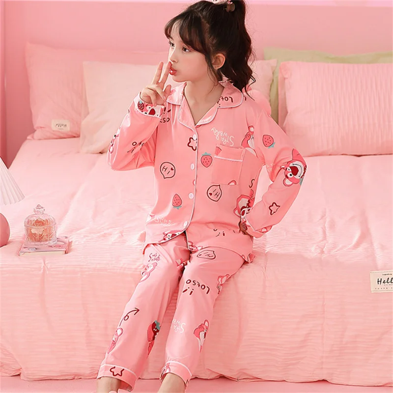 Sanrio Cinnamoroll Pajamas Kuromi My Melody Children Casual Spring Home Long Sleeve Flip Neck Cardigan Kid Girls Nightwear Pants