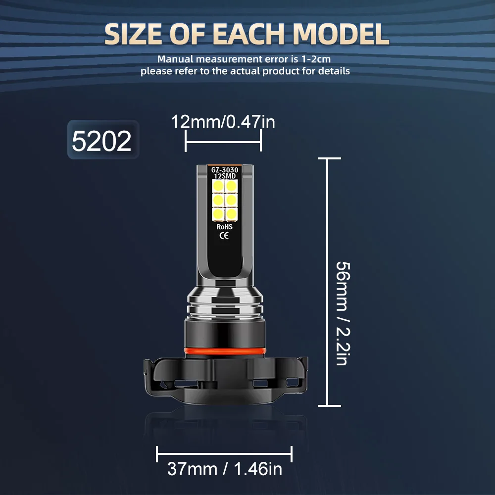 5202/H16 LED أضواء الضباب 6000K لمبات ل تشيفي كامارو 2010-2013 5000LM 3570 CSP رقائق مصباح الضباب