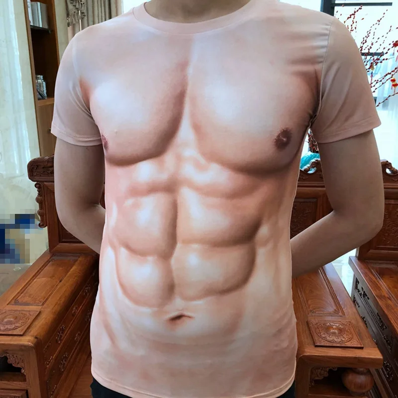 

Street funny men's clothing 3D digital printing fake muscle fashion breathable round neck short sleeved T-shirt for men