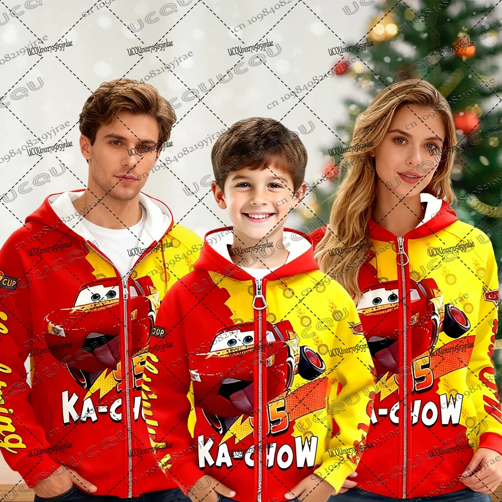 

Lightning McQueen Zipper Hoodie For Adult/Kid Halloween Christmas Party Cosplay Hoodie Autumn Winter Casual Parent Child Clothes