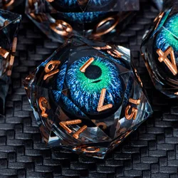 Набор игральных костей Dnd D20 Black Blue Liquid Flow Eye и кольцо D и D, острые края кости для подземелья и дракона, ролевые игры