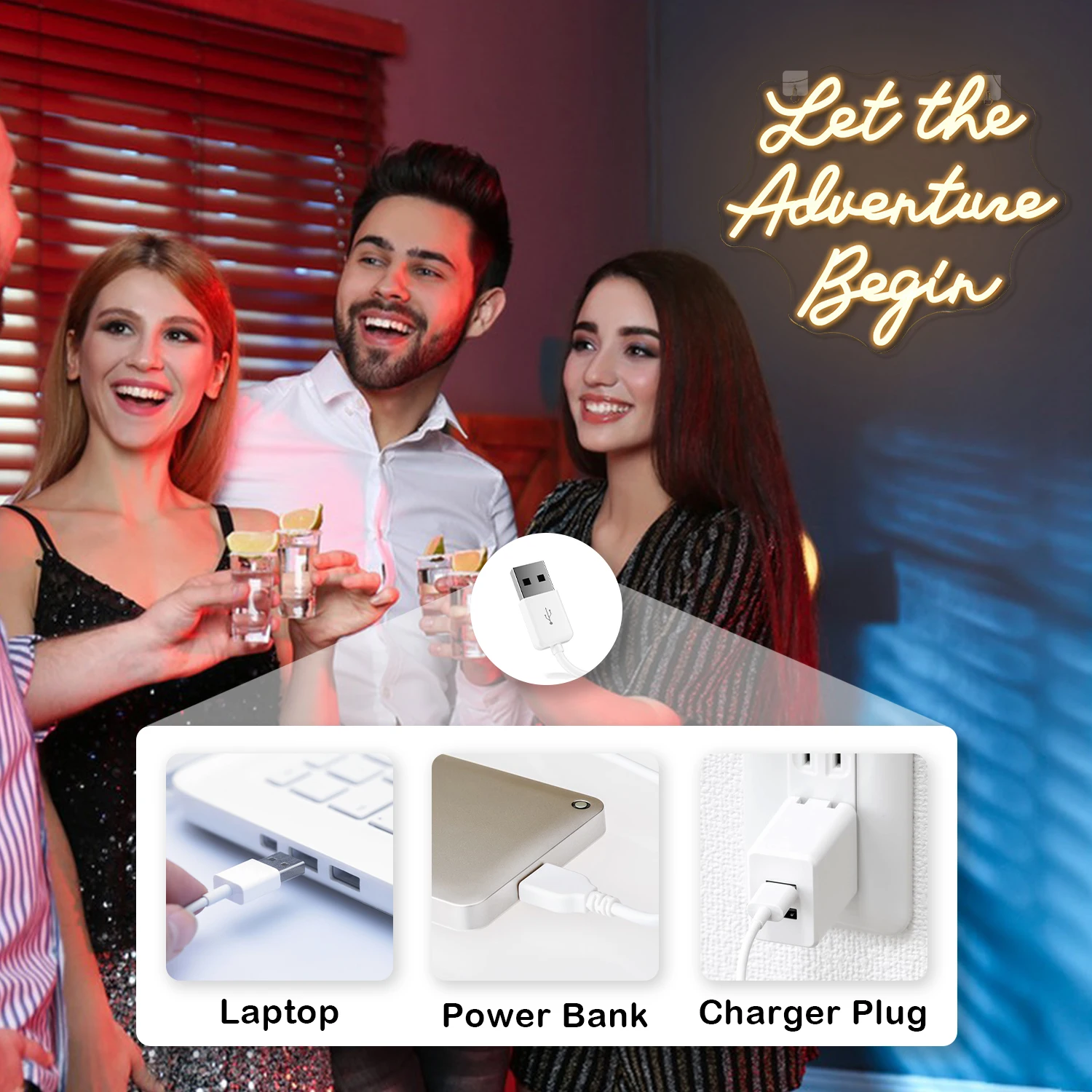 Let The Adventure Begin Neon Led Signs USB Powered Dimmable Wall Decor Light For Bedroom Club Wedding Bar Cafe Birthday Party