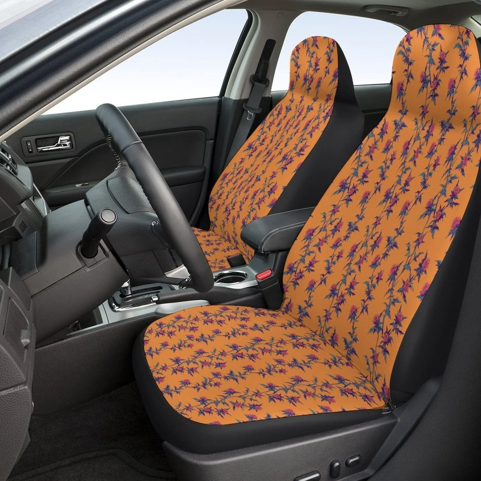 Psychedelic Marijuana Leaf Themed Car Seat Cover Set For Most Cars, Trendy Novelty Car Seat Protector Covers Full Set, Universal