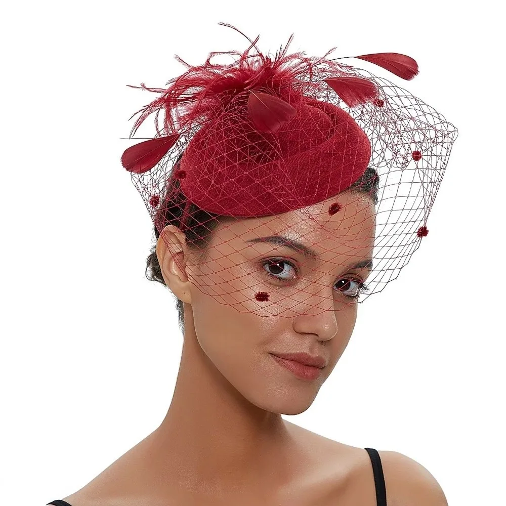 

New Elegant Felt Fascinator Hat Fishnet Veil Small Wave Point Decor Bridal Cocktail Headwear Wedding Veil Hat Bride Headwear