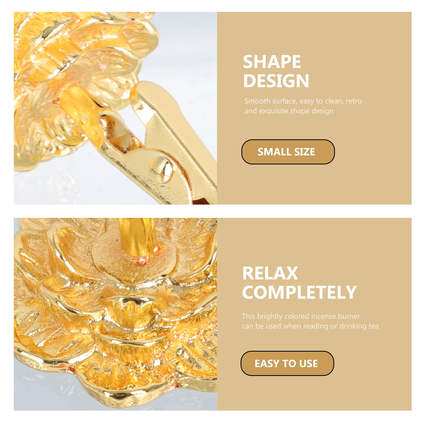 2 قطعة مقاطع البخور المطلية بالذهب بوذا تصميم سطح أملس للعلاج رائحة دراسة ديكور غرفة نوم حامل البخور الرف مع قاعدة