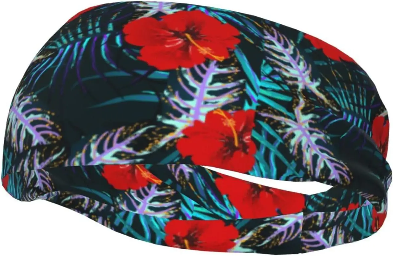 

Tropical Flowers Pattern Sports Headbands for Men Women Stretchy Hawaii Flower Sweatband Headbands for Running Yoga
