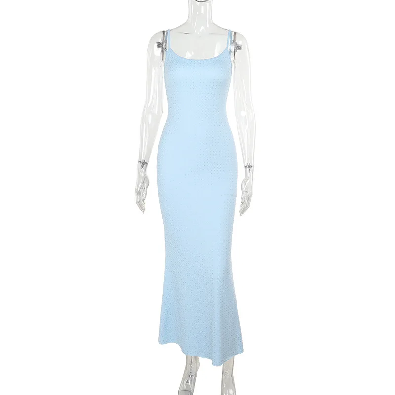 Vestido largo ajustado con lentejuelas para mujer, Vestido largo con purpurina, sin mangas, con espalda abierta, ajustado, con diamantes de imitación, para fiesta y discoteca