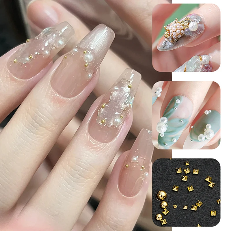 1 Bottle Nail Metal Rivets Punk Gold Silver Flat Bottom Nail Art Decorations 3D Metal Bead Or Nail Designs Manicure Charm