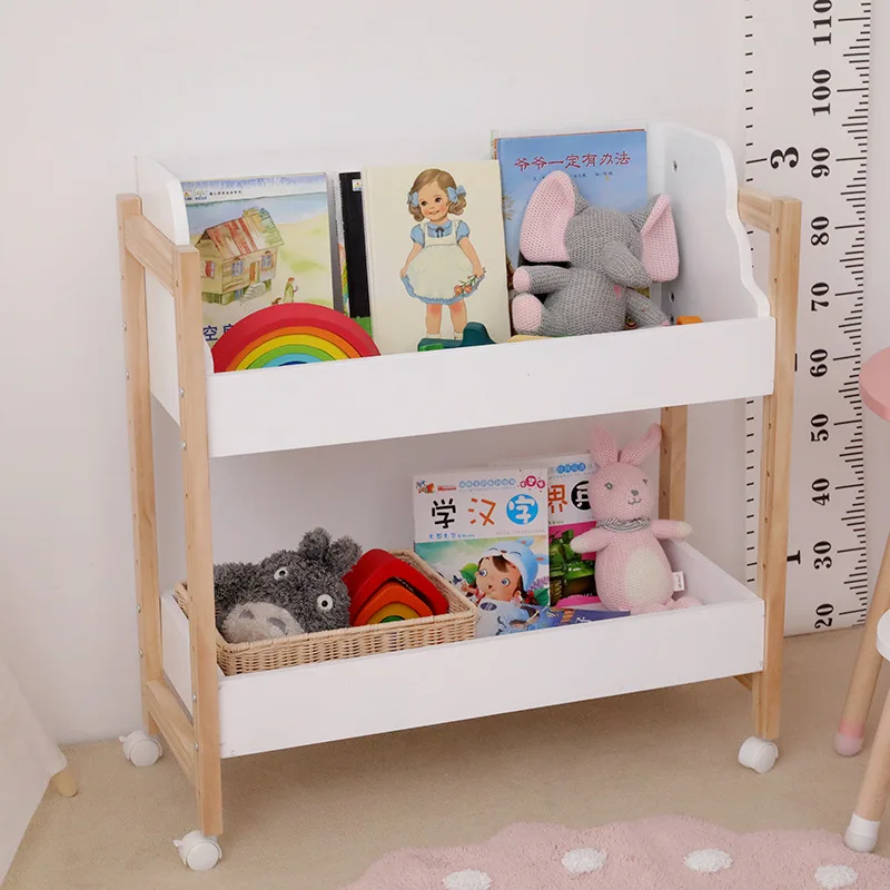 

Multi-layer children's wooden bookshelf trolley storage rack height adjustment bookcase living supermarket workshop apartment