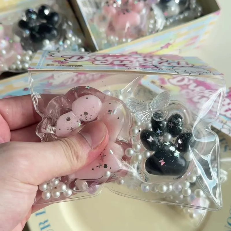 Squishy gato pata pitada brinquedo fidget recuperação lenta alívio do estresse brinquedos cubo transparente blingbling squeeze brinquedo presente para crianças