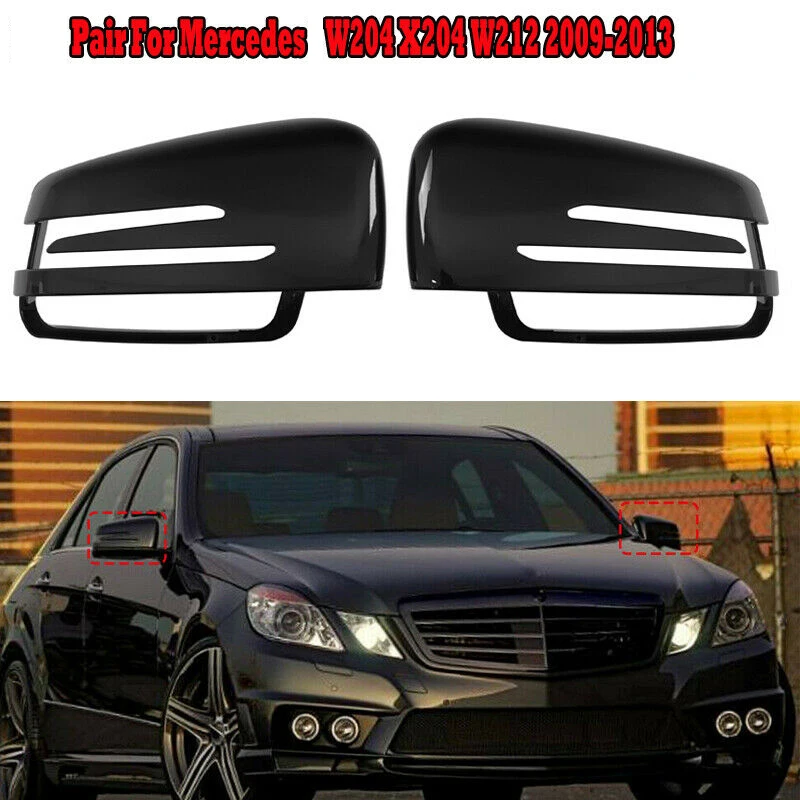 1 Pair Door Mirror Covers Side Mirror Caps for Mercedes-BENZ C E S GL Cl  W204 W212 W221 CLA GLA 2009-2013 Gloss Black