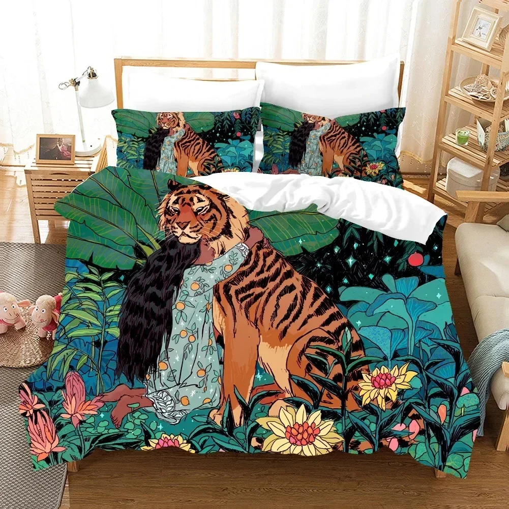 

3D White Tiger Comfortable Duvet Quilt Cover Pillowcase Bedding Set Children Bedroom Decoration Home Textile