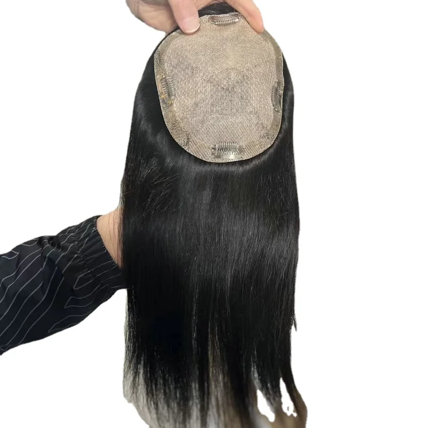 Hstonir New Injection Silk Base Woment Topper Human Hair Piece European Remy Hair Diamond Net Cover TP41