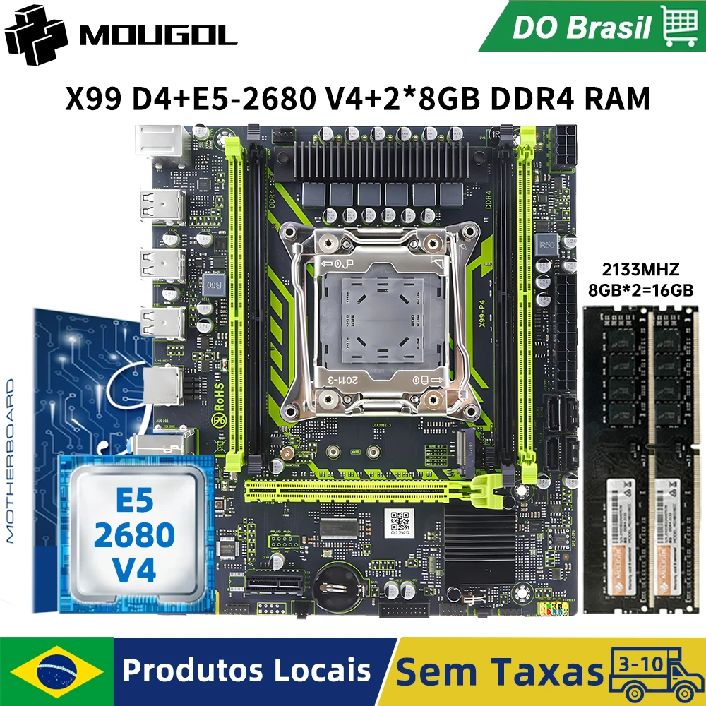

MOUGOL X99 DDR4 Motherboard Kit with Xeon E5-2680 V4 And 2*8GB=16GB DDR4 RAM Dual Channel Memory LGA2011-3 2680 V4 Xeon Game Set