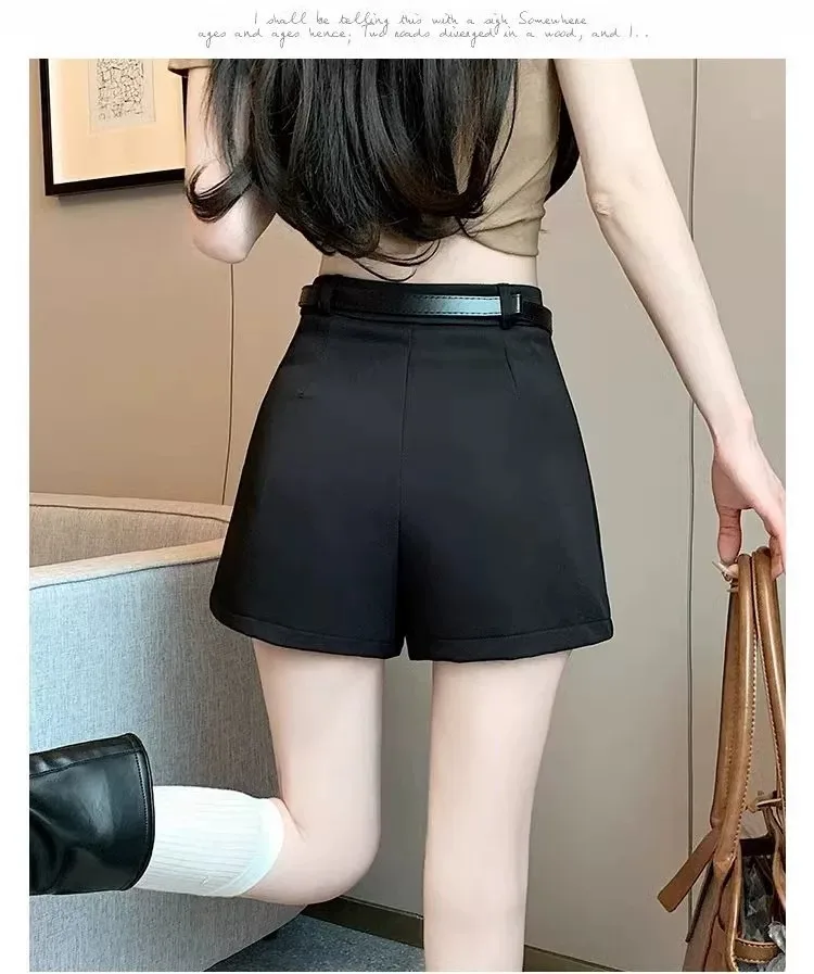 Anzugshorts, Stiefelhosen, Damen-Sommerhosen mit hoher Taille, lockere Passform, figurformend, weites Bein, „Spicy Girl“-Stil, A-Linien-Shorts, für kleinere Statur. – Detail 18