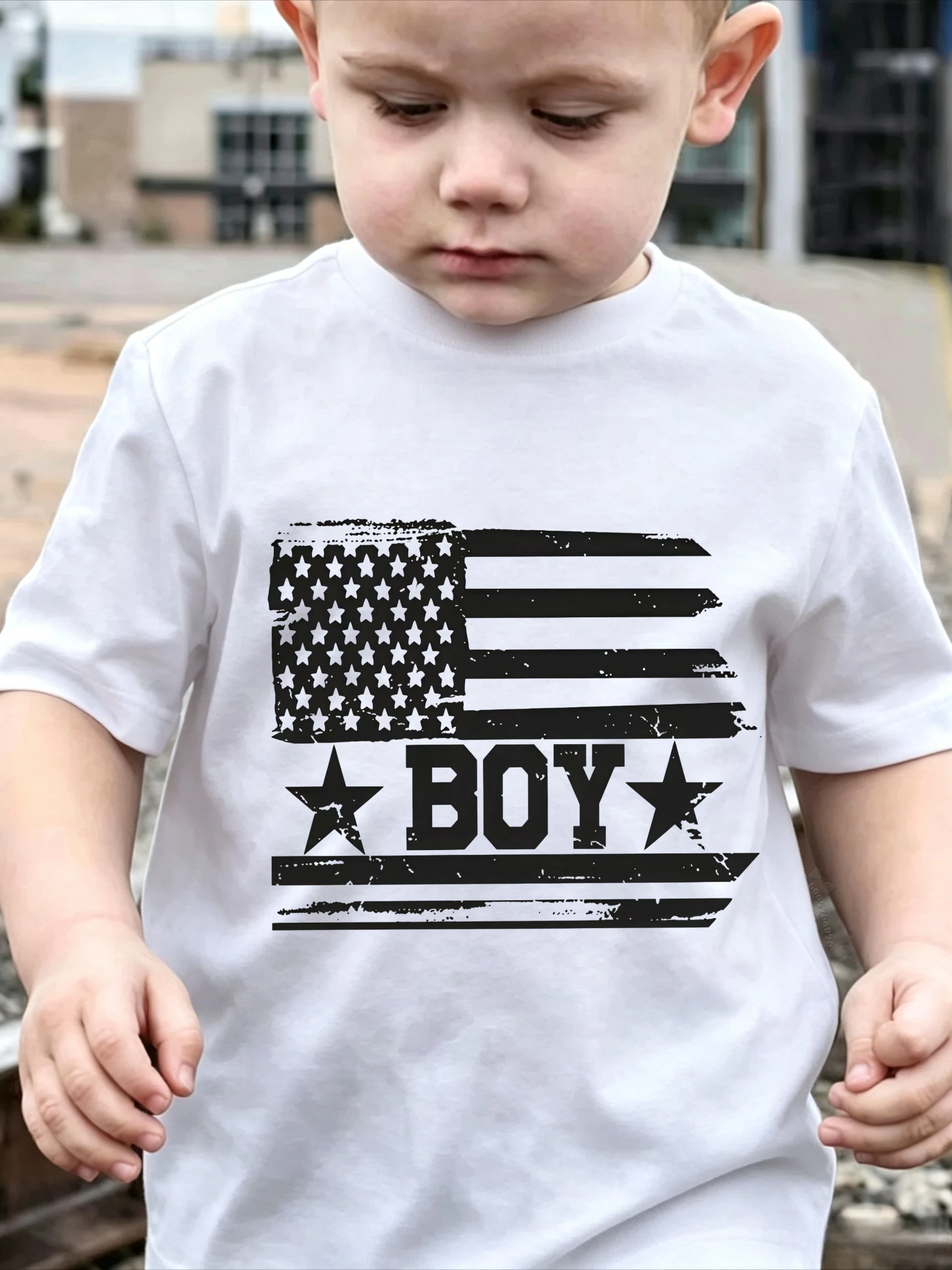 Classic Flag Children's Pure Cotton T-Shirt for Boys and Girls, Teenagers, Retro Trendy Casual Loose Hooded Top