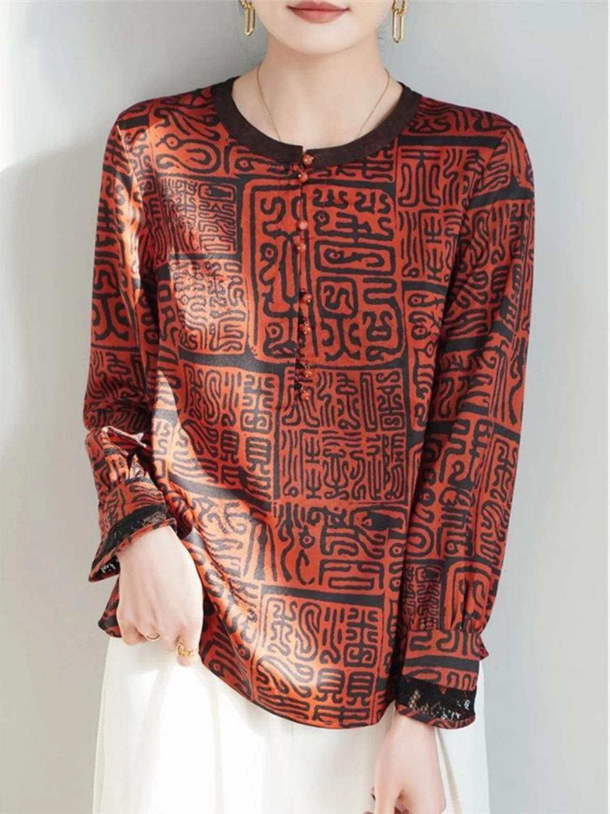 

Spring 2025 New Chinese Sle Retro Nine-Quarter Sve Women's Yarn Dyed round Ne Cool Feeling Design Sensation Embroidere...