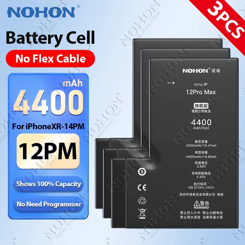 

3PCS NOHON Battery for iPhone 12 Pro Max 14 13 Mini 11 XR XS XSMax High Capacity Phon Bateria Show Battery Health BMS