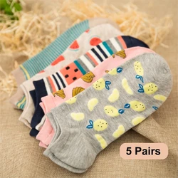 5 Pairs New summer women Ctue Fruits Banana Casual ankle cotton socks boat sock slippers harajuku EUR35-40