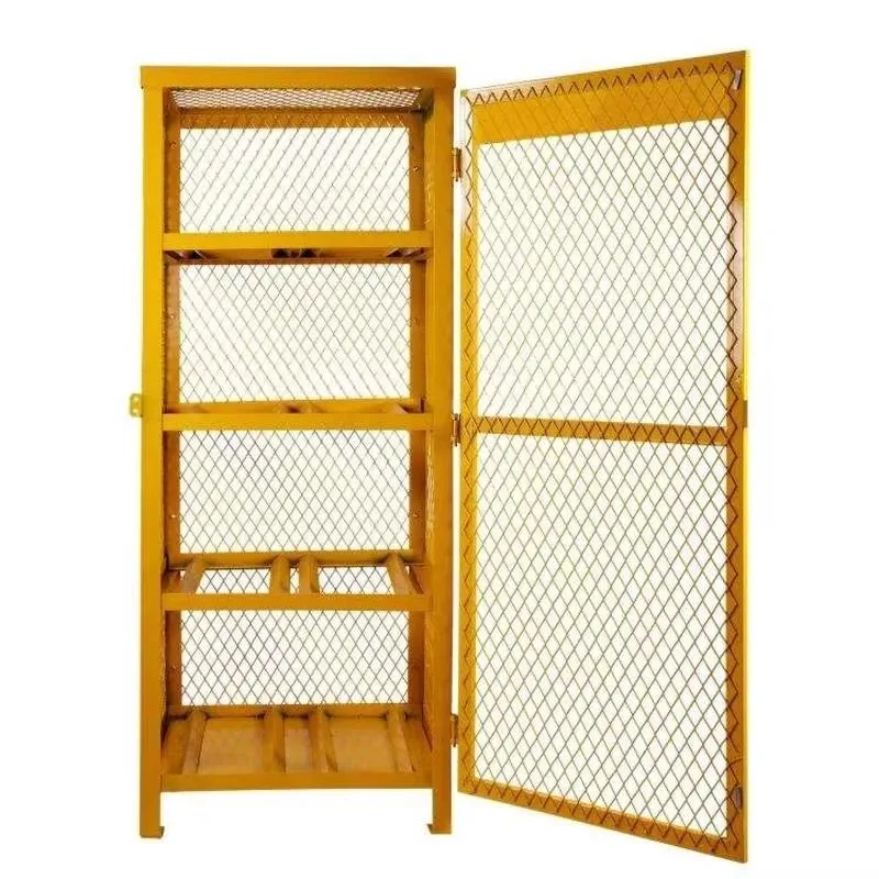 Yellow Metal Mesh Cylinder Locker High Pressure Gas Bottle Storage Cabinet for Industrial Laboratory Workshop Safety