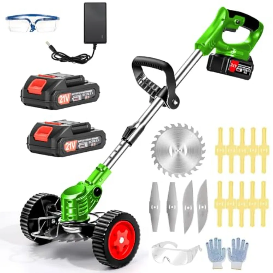 

Cordless Weed Wacker 21V Electric Weed Cordless Eater 3-in-1 Cordless Grass Trimmer/Brush Cutter/Edger with 2pcs Batteriesand3