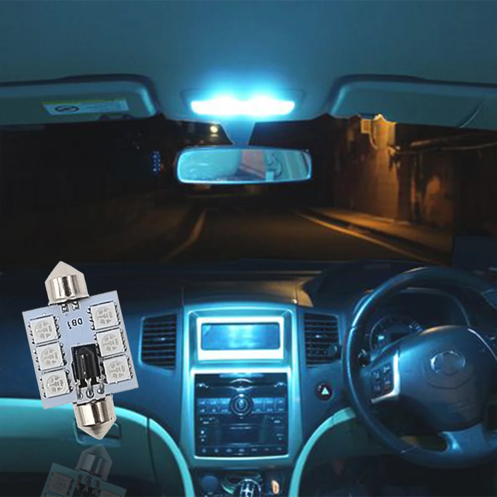 T10 RGB Car Led C5W 39mm 5050 6SMD 12V Festoon Dome Door Multi Color Light Remote Controller Colorful Lamp Roof Trunk Wedge Bulb