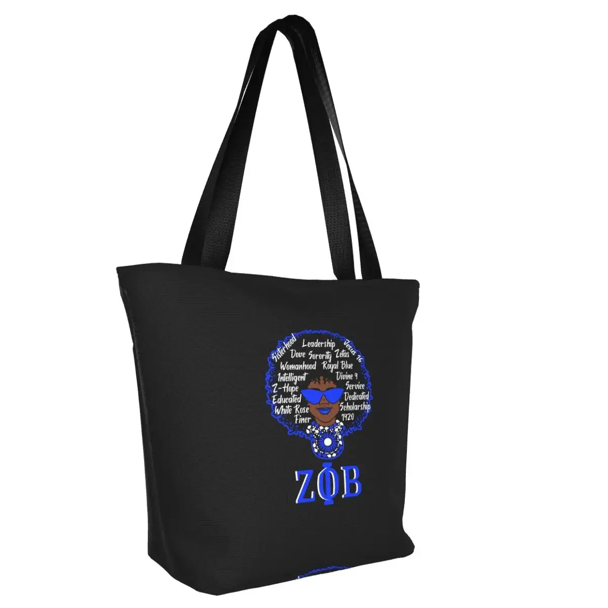 Reusable Zeta Woman Shopping Bag Women Shoulder Canvas Tote Bag Washable Phi Beta Sorority ZOB Groceries Shopper Bags