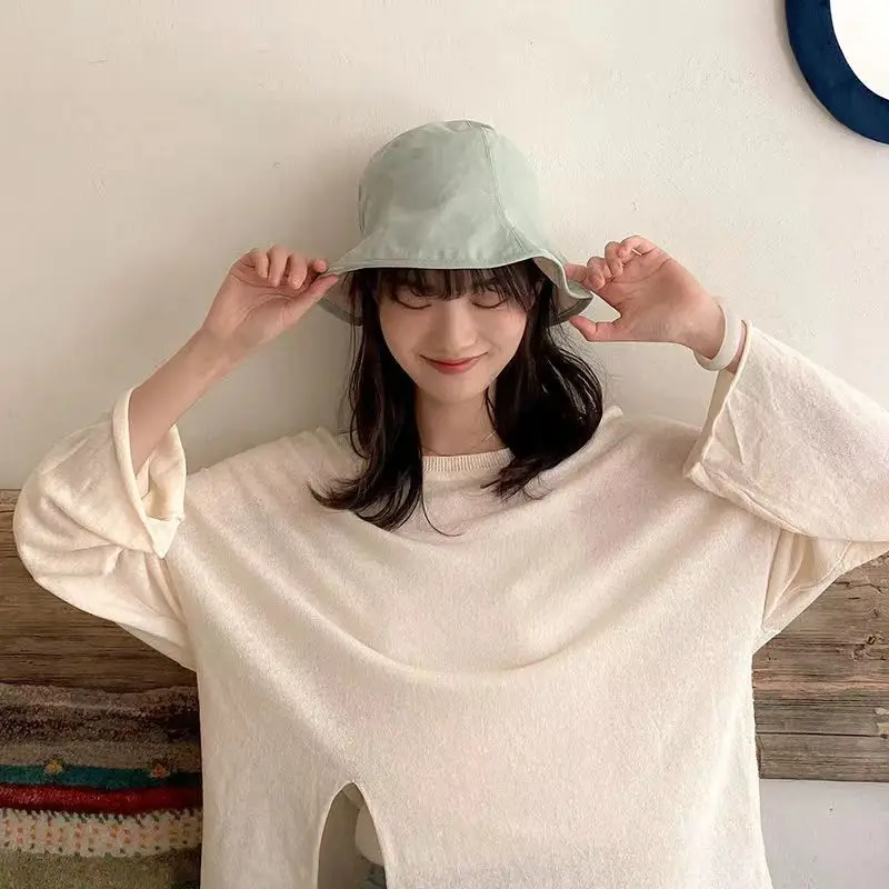 

Women's Spring And Summer Fisherman Hat With Small Brim To Show Face, Solid Color Sun Protection Uv Protection Pleated Elastic