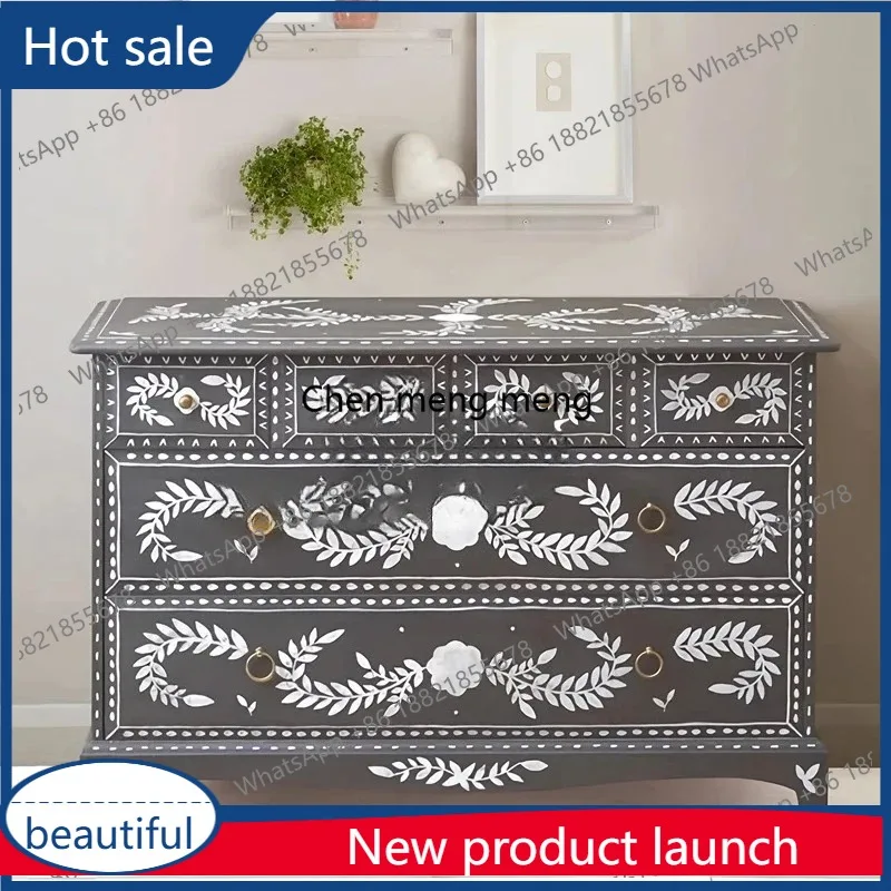 

M46 American retro solid wood chest art hand-painted high-end bedroom drawer storage entrance cabinet