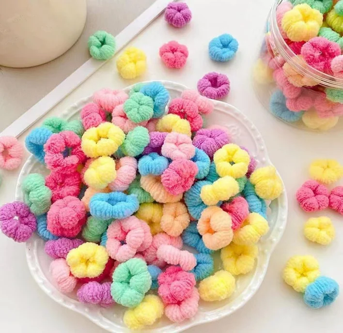 100Pcs Random Color Pet Mini Plush Hair Ties, Dog Hair Bands for Yorkshire Maltese, Grooming Headwear for Small Dogs and Cats