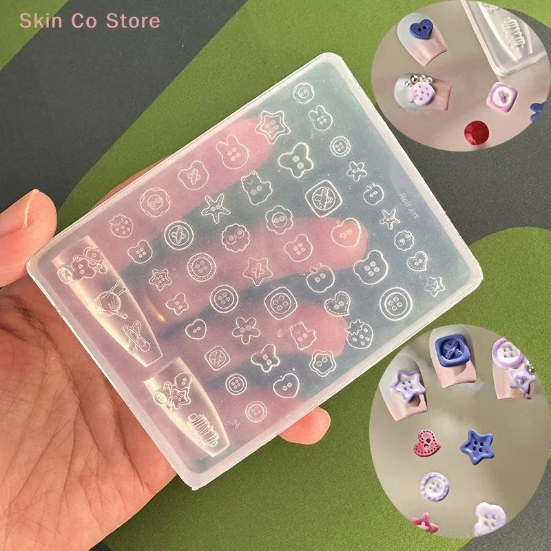 [CO]Manicure Multi Shapes Button Small Model 3D Buttons Nail Art Mold Silicone Cute Nail Tool DIY Resin Buckle Nail Art Supplies