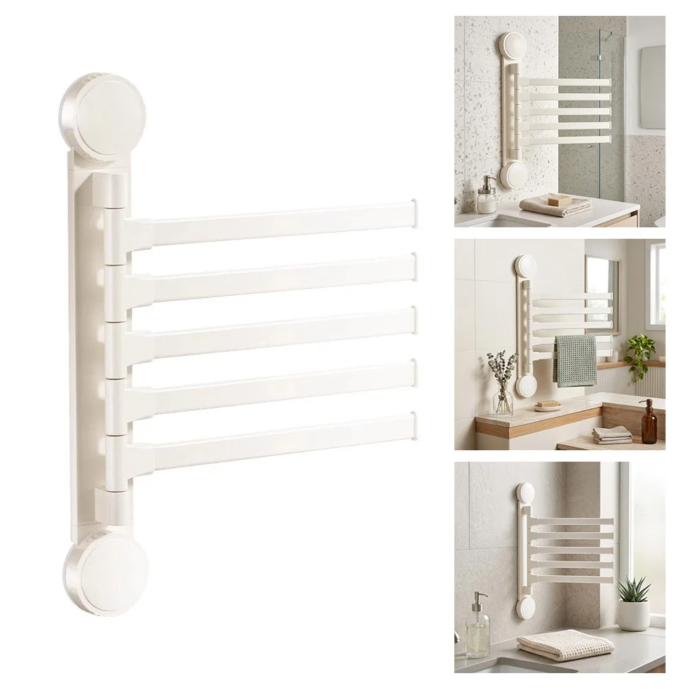 Compact Rotating Towel Rack with Strong Adhesion Suction Cups for Bathroom Kitchen Use Space Saving Foldable Design