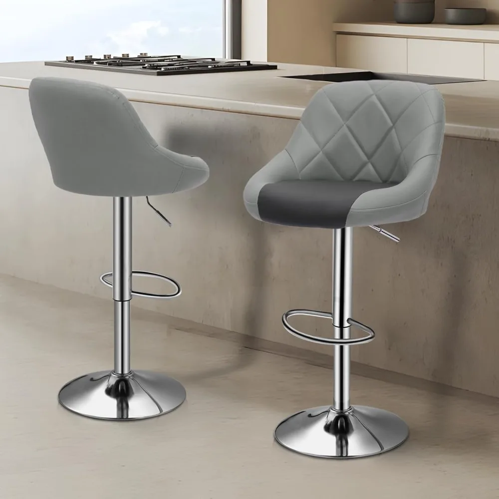 Bar Stools Set of 4, Faux LeatherA, Djustable 360 Degree Swivel Backrest Footrest Barstool, Bar Stools