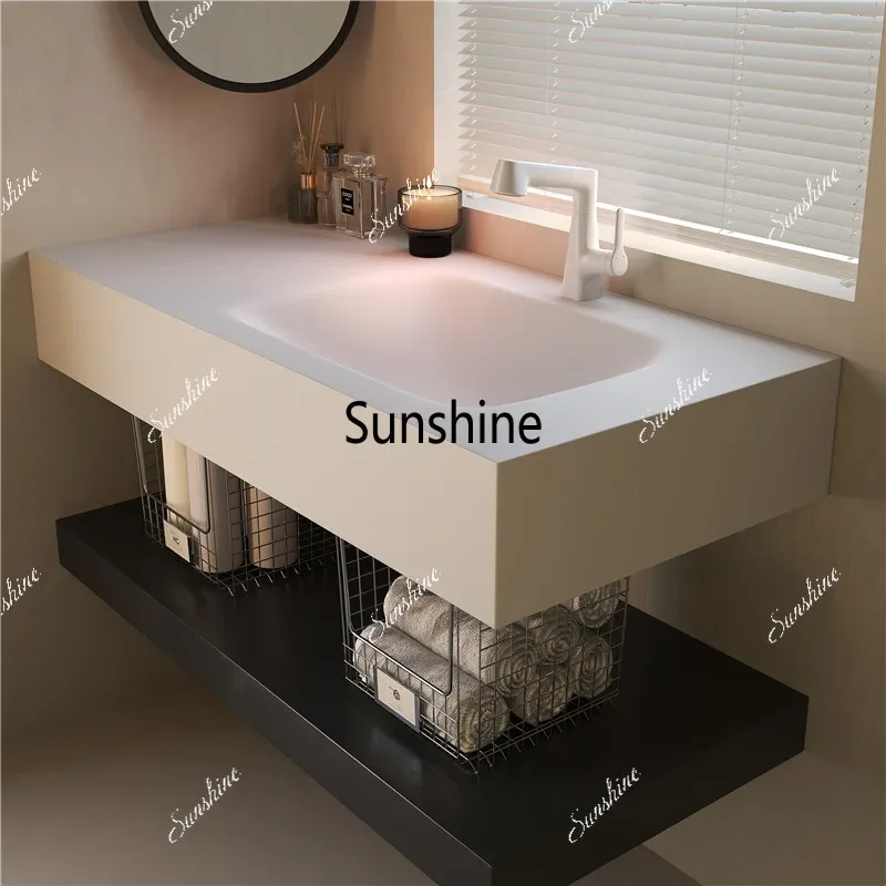 Customized rock slab hot bending integrated basin bathroom cabinet combination washTJ