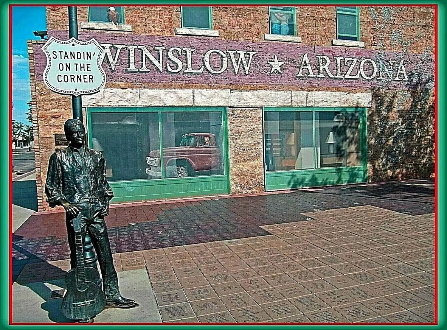 Vintage Metal Sign Wall Plaque Corner In Winslow Arizona Route 66 United States Vintage Travel Art Poster Print Home Bar Man Cav