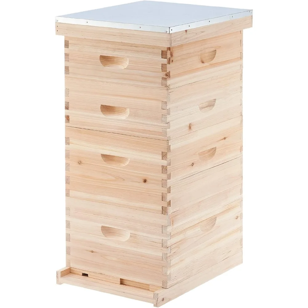 Zestaw startowy CREWORKS Bee Hive Boxes, Langstroth Beehive for Bee Keeping, 4-warstwowy domek dla pszczół z 20 średnimi i 20 głębokimi ramkami i F