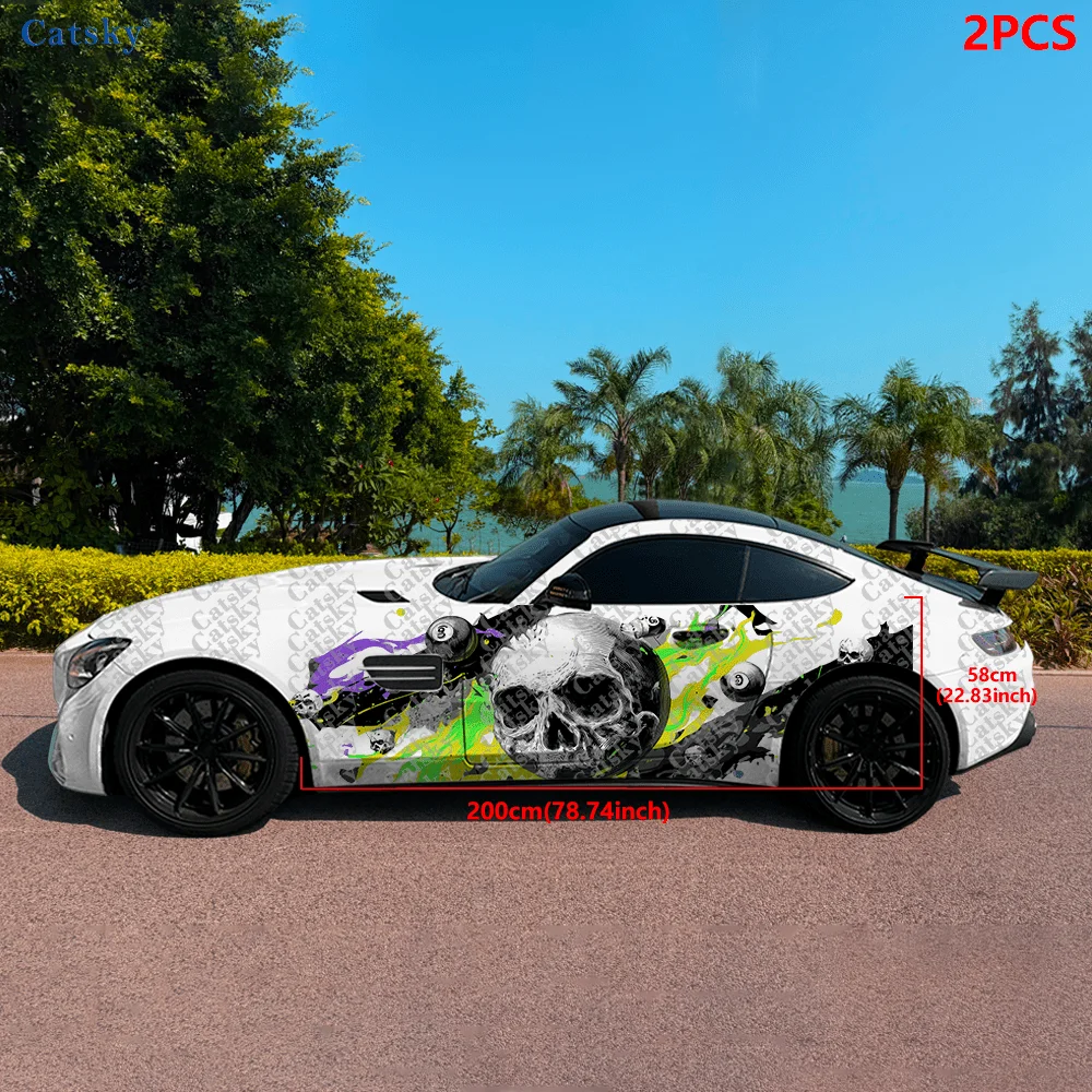 2pcs.Skull Lucky Billiards Car Side Decals | Self-Adhesive PVC Waterproof & Scratch-Resistant Stickers, Fashionable Decal