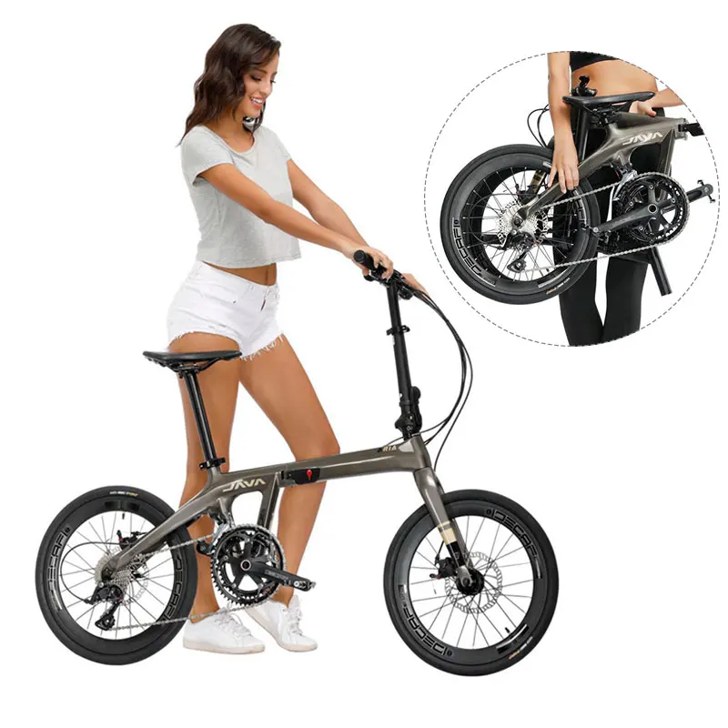Java-カーボンファイバー折りたたみ自転車,18スピード,20インチ,プル