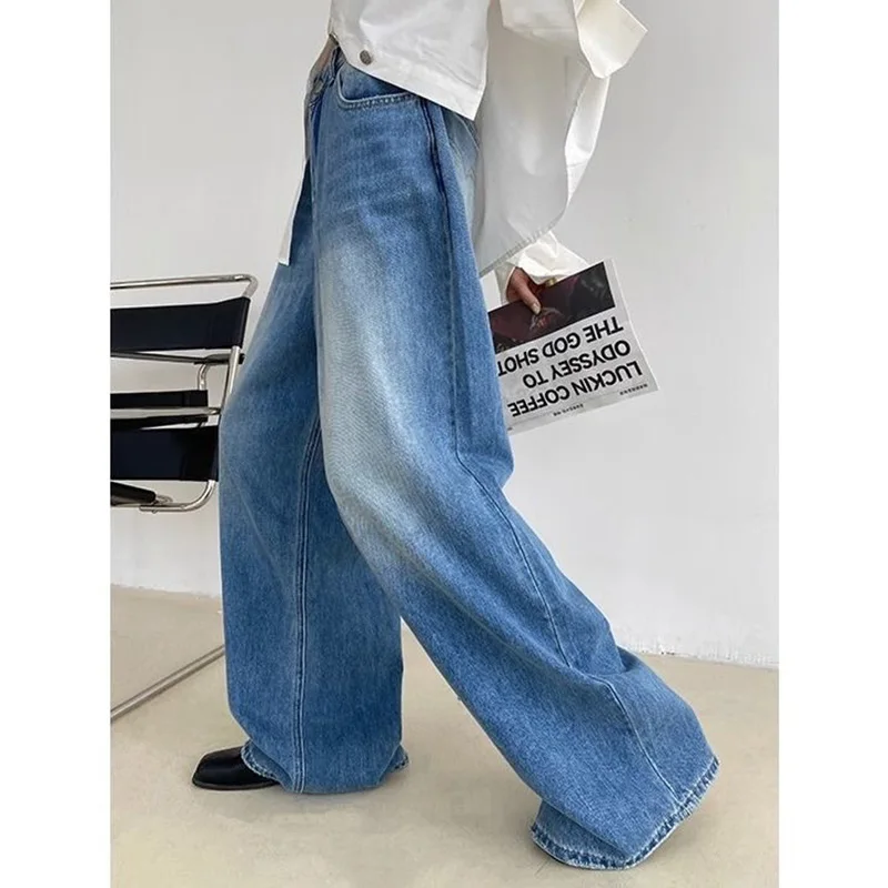

WCFCX STUDIO Blue Baggy Jeans for Women Grunge Y2K High Waist Wide Leg Denim Trousers Woman Fashion Boyfriend Mom Pants Female