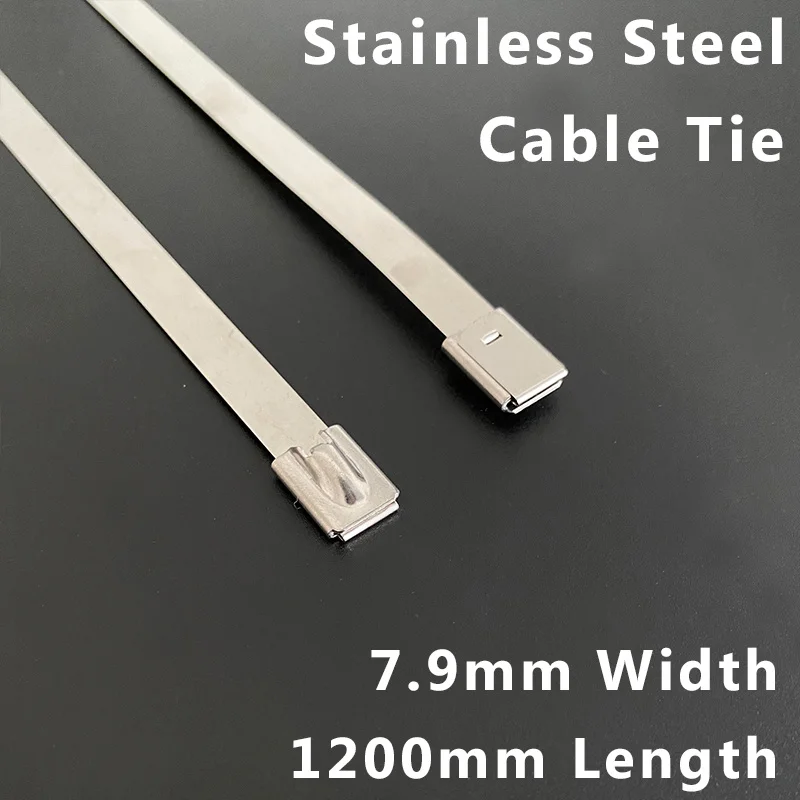 100pcs 7.9*1200mm Marine Metal Stainless Steel 304# Cable Tie Buckle Wire Self-locking Cable Zip Tie Multi-Purpose Wrap Lock