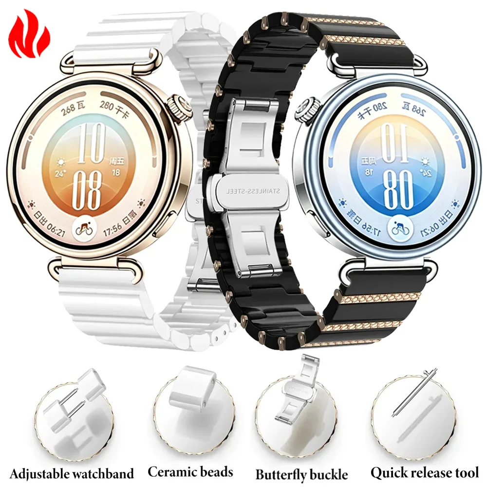18mm Ceramic+Metal Strap For Huawei Watch GT7-6-5 41mm GT5 Pro 42mm Woman Advanced Luxury Belt OPPO Watch X3/X2 mini Accessories