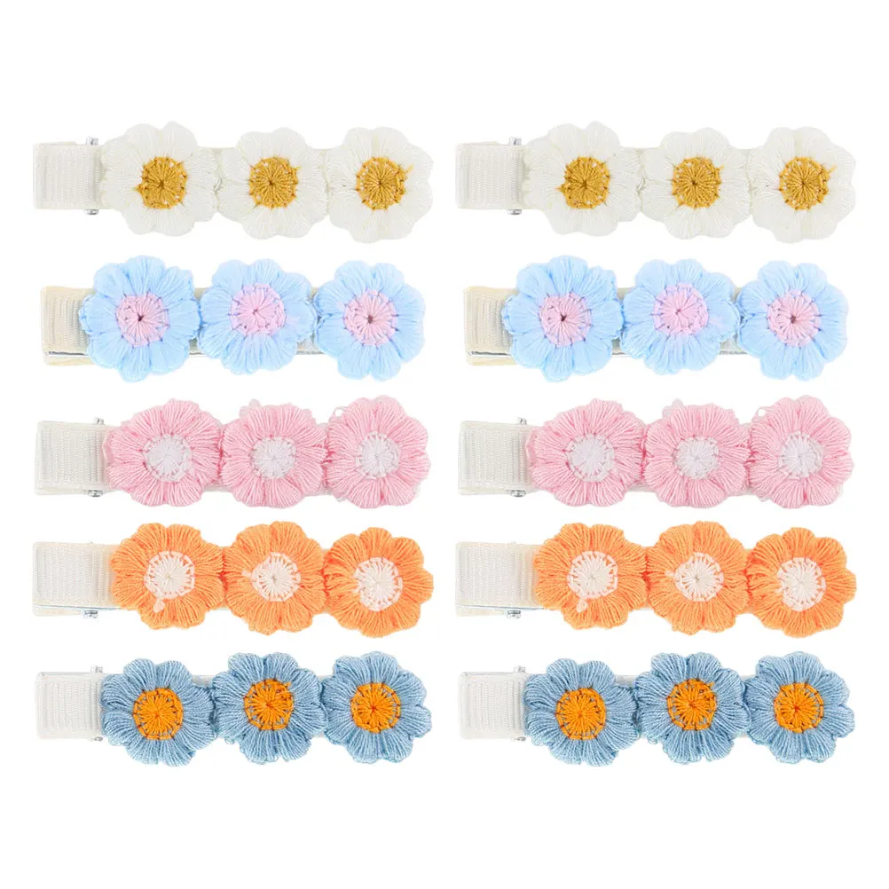 

10pcs Flower Clips For Girls Crochet Barrettes Lightweight Soft Fabric Kids Hair Accessories Party Photoshoots Daily Wear