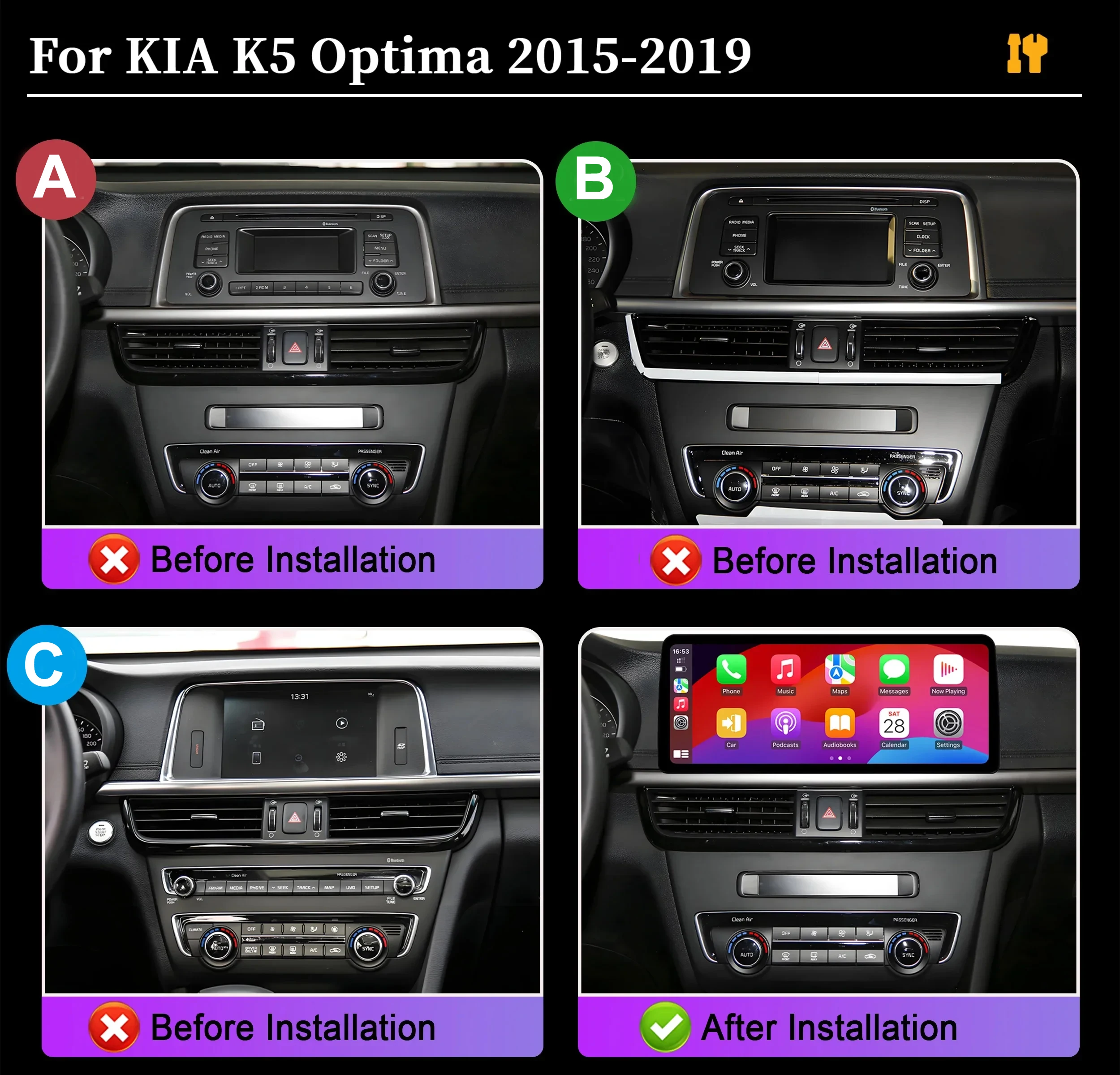 12.3 inch Car Stereo Radio For KIA K5 Optima 2015-2019 Wireless BT CarPlay Android Auto Multimedia Navigation Head Unit Radio