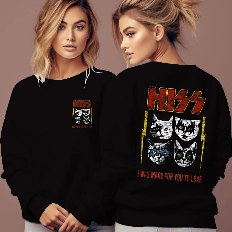 Funny Cats Sweatshirt Autumn Winter Women Fashion Hoodies Kittens Rock Rockin Pun Essential Pullover Long Sleeve Female Clothing