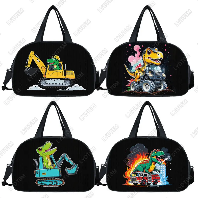 

Cartoon Dinosaur Fire Truck Bulldozer Excavator Print Handbag for Travel Large Capacity Duffle Multifunctional Bag Shoes Holder