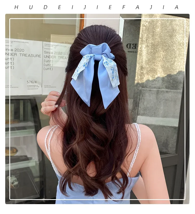 New Floral Print Bow Elastic Hair Bands Women Hair Ties Women Elegant Ribbon Rubber Band Headwear Girls Women  Hair Accessories