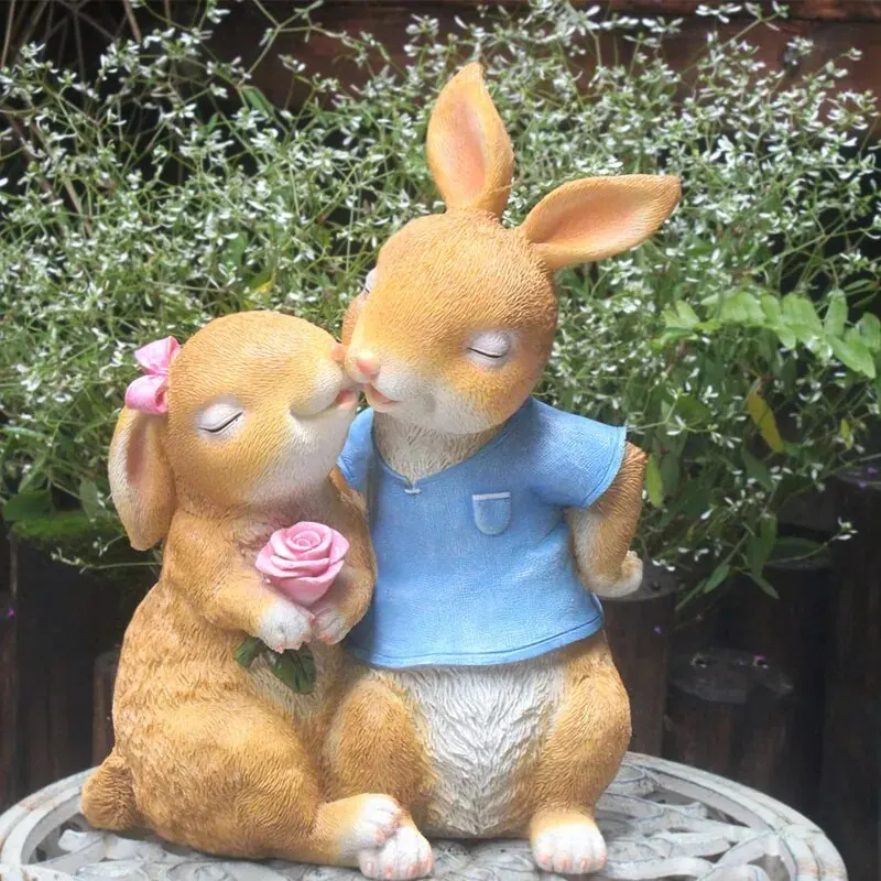 pastoral resin simulation cute couple rabbit sculpture outdoor balcony courtyard statuette fairy tale garden decoration