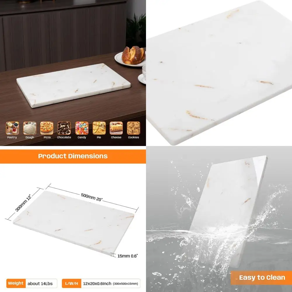 

Large Marble Slab Pastry Board, Non-Slip Feet, Ideal for Baking, Cheese, Charcuterie, Chocolate, 12x20 Inches